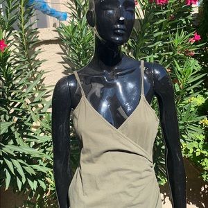 Olive green spaghetti strap wrap dress